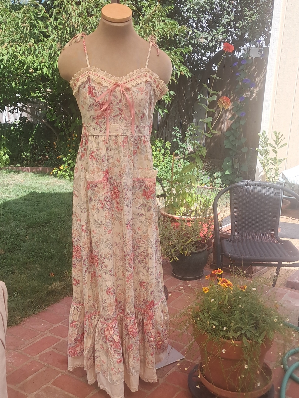 VTG 70's Young Edwardian by Arpeja maxi Boho prairie Dress medium floral lacy 10
